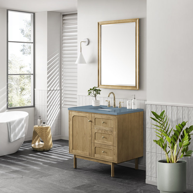 Laurent 36'' W Single Vanity, Charcoal Soapstone, Light Natural Oak, 8" Widespread
