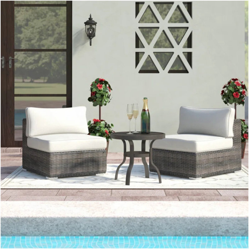 Minnesota Wicker Sectional Armless Seats - Grey  PK2, Cream