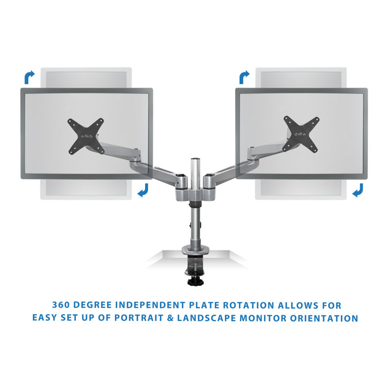  Dual Arm Articulating Computer Monitor Height Adjustable 2 Screen Desk Mount, Clamp
