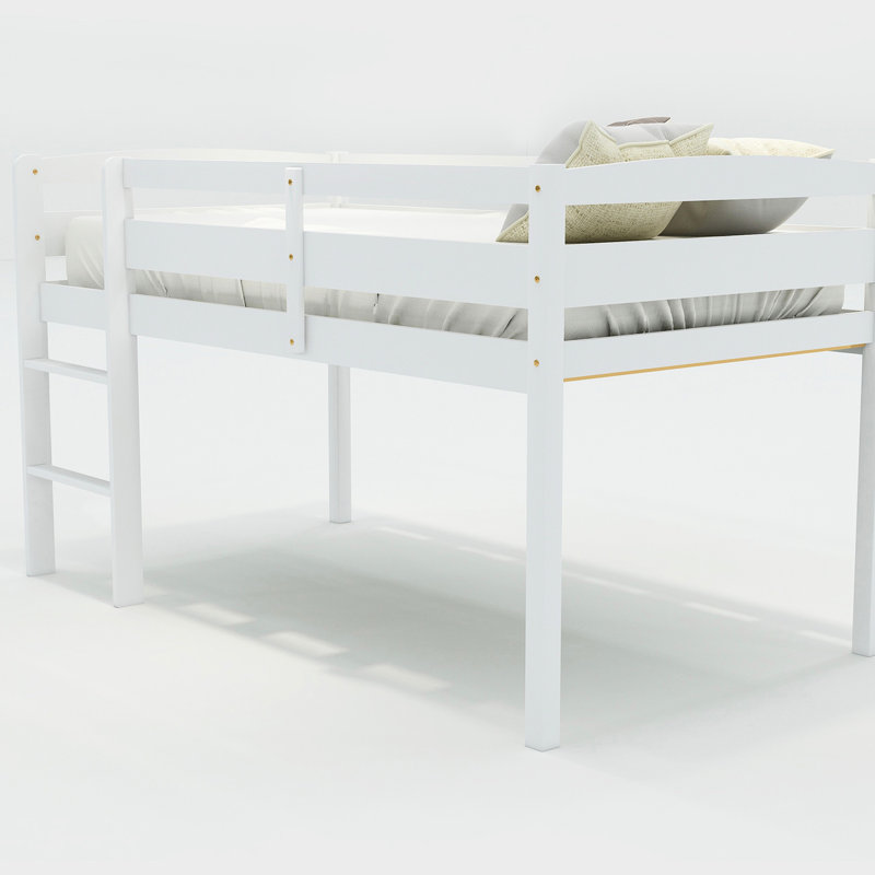 Lit mezzanine simple blanc, bois de pin massif, structure basse en bois sous la surface de jeu et élégant, Blanc