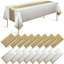 Ensemble de 16 nappes jetables et chemin de table en satin, couvertures de table en or blanc à pois PEVA et chemins de table dorés pour la fête d'anniversaire de mariage