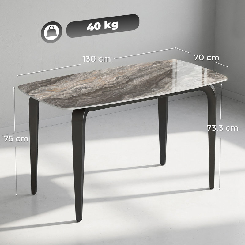 Stone Top Metal Base Dining Table, Brown