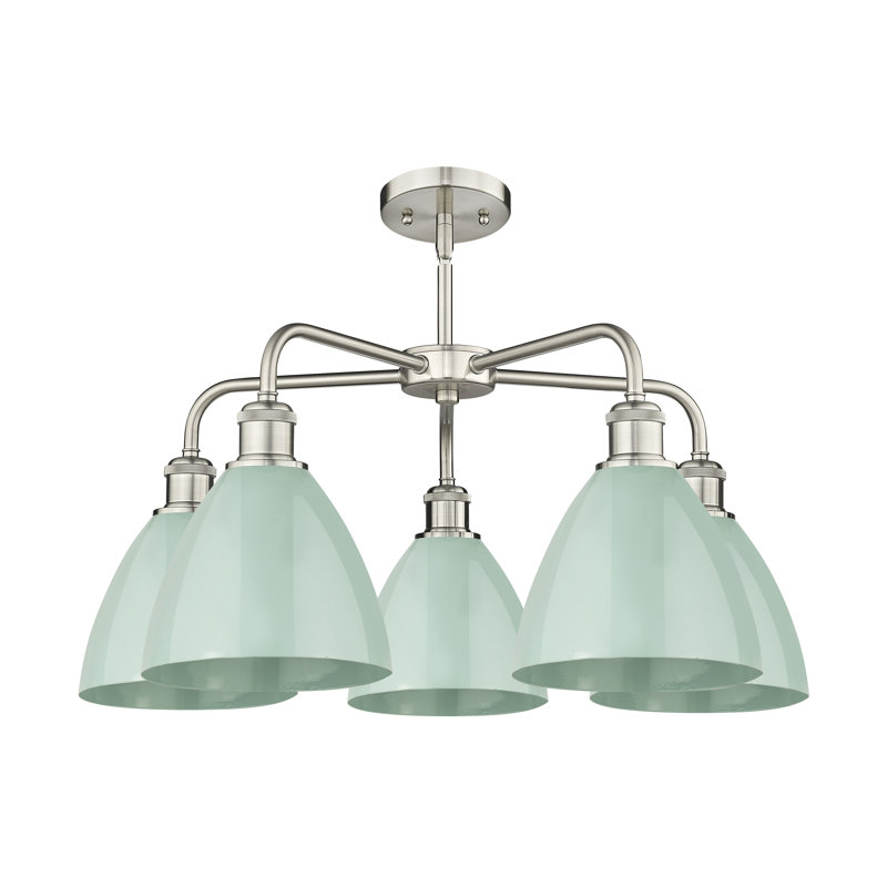 Lustre en dôme à 5 lumières Trickett, Nickel satiné, Écume de mer
