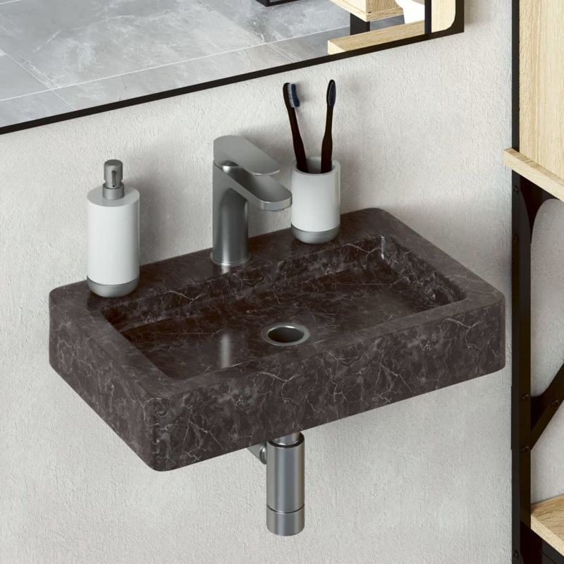 vidaXL Wall-mounted Sink 15"x9.4"x2.6" Marble, Black