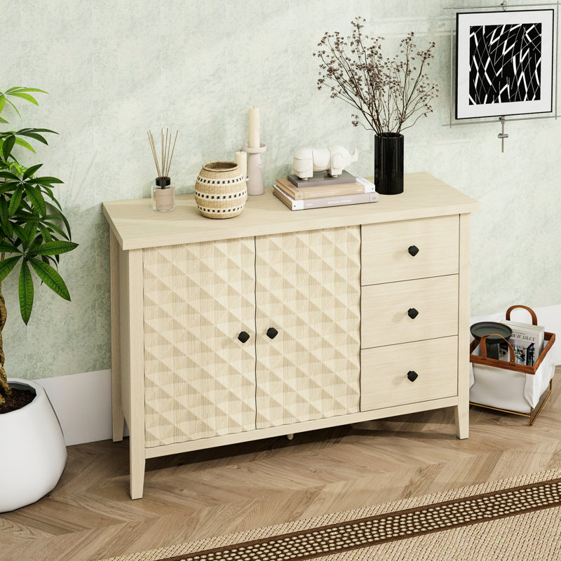 Solution de rangement moderne: buffet à 3 tiroirs et 2 portes avec tablette réglable, charnières en métal et support solide