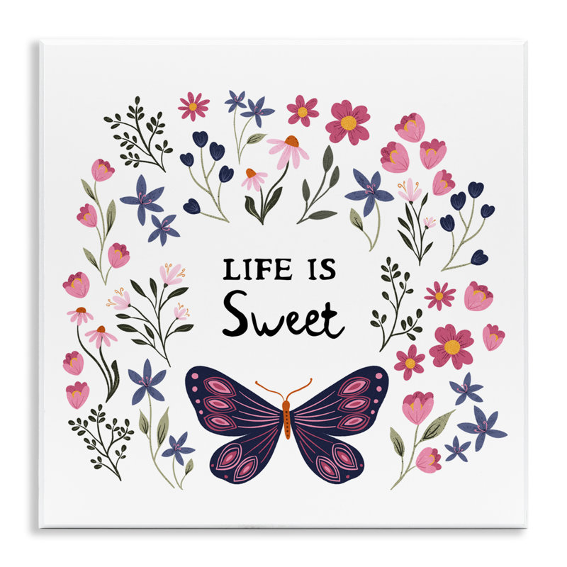 «Life Is Sweet Floral Butterfly», plaque murale par JJ Design House LLC