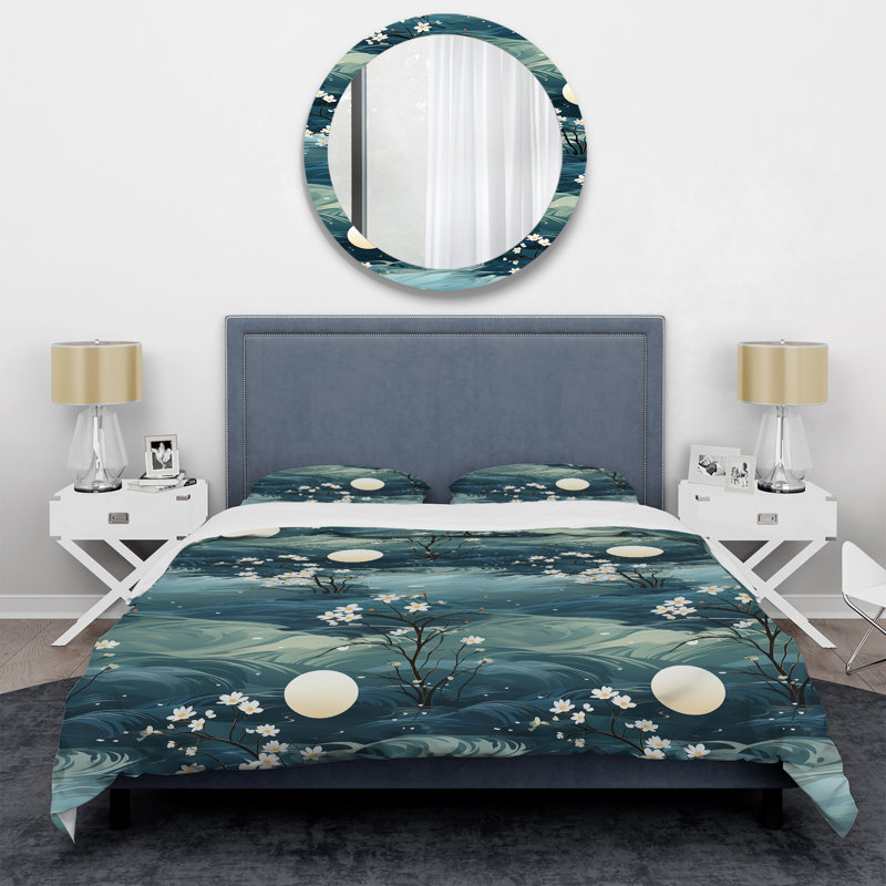 Ensemble de housse de couette White And Blue Calm Costal Reflections - Floral