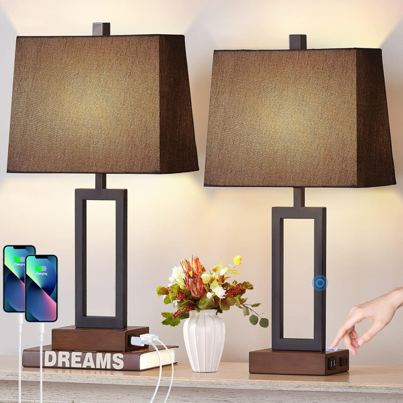 Set of 2 Black Touch Control Table Lamps with USB Ports