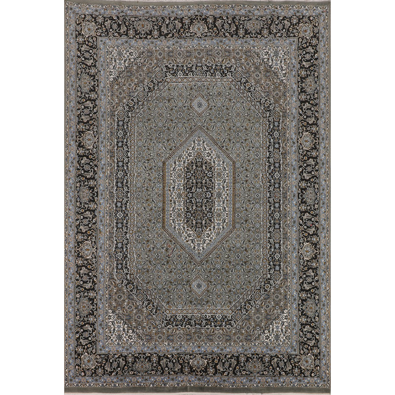 Tapis turc vert géométrique traditionnel 8 x 12