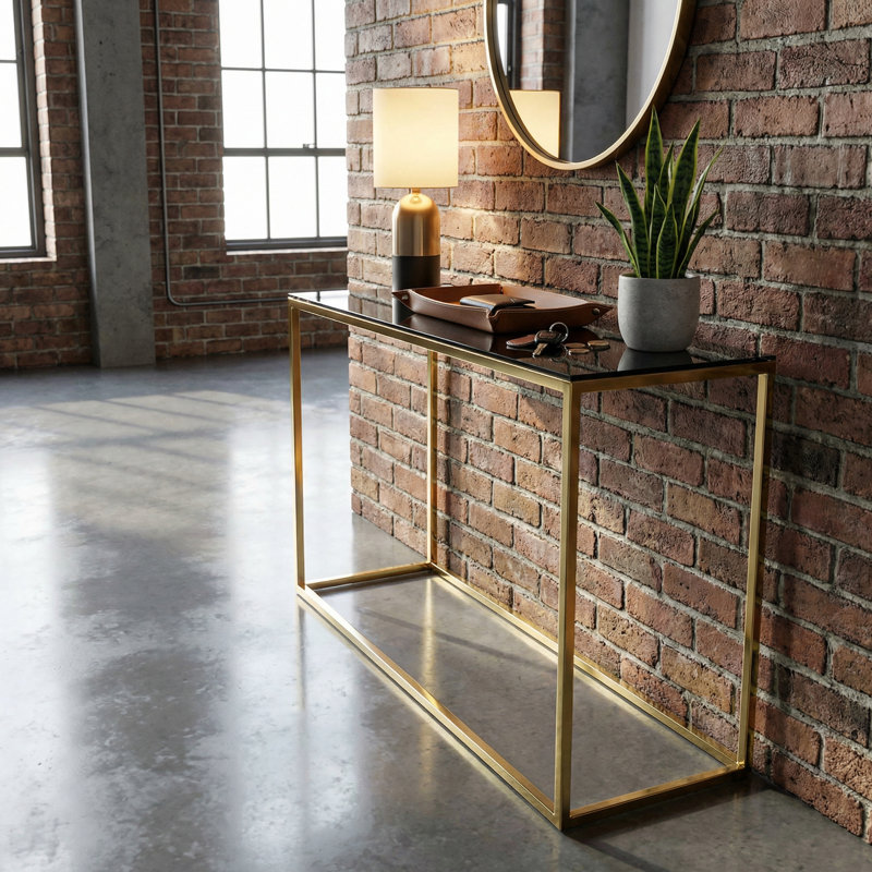 Console Jul en acier inoxydable doré et verre fumé, 47 po