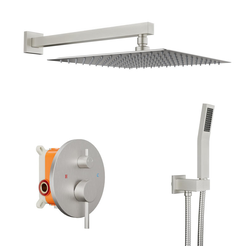 Shower Systems, 10" Rainfall Square Head And Handle Set, Shower Faucet Combo Kits, Wall Mounted Shower Fixtures