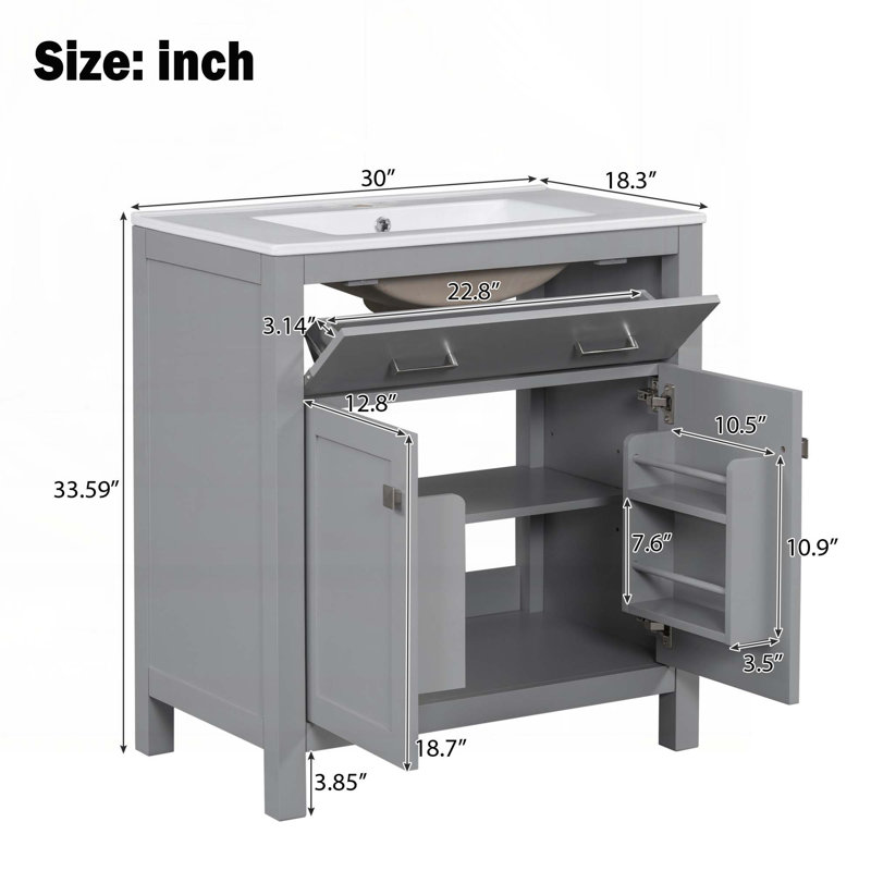 Meuble-lavabo 30 po avec lavabo en céramique, Gris