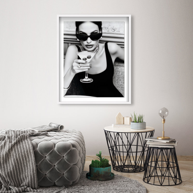 Midnight Sip Framed Graphic Art, 25.5"H x 21.5"W, White Shadowbox