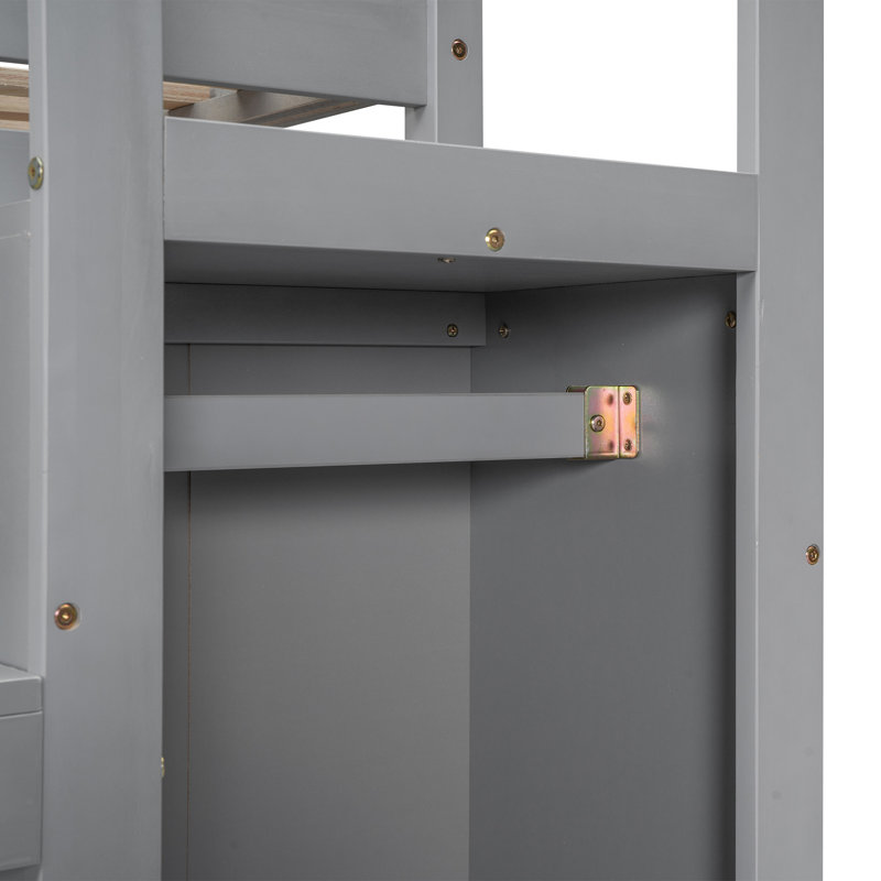 Lit mezzanine double avec rangement pour garde-robe et escalier peu encombrant, Gris