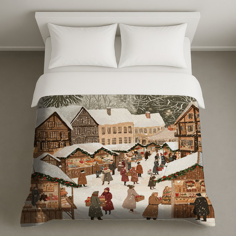Winter Market Scene Duvet Covers, Twin