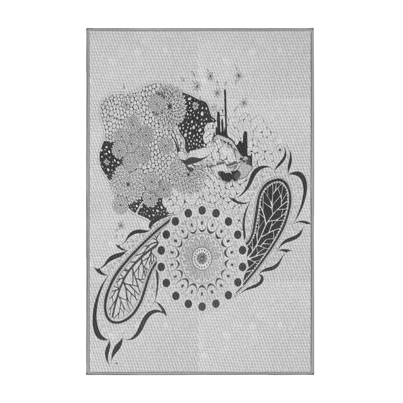 Tapis blanc/noir à motifs, Rectangle 4 pi x 6 pi