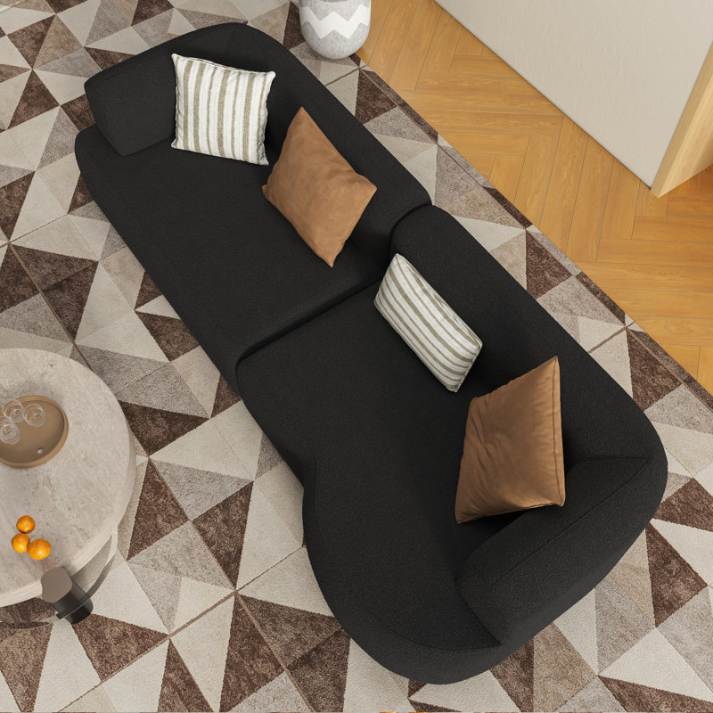 Canapé modulaire incurvé 110 po, modulaire avec 4 coussins décoratifs pour le salon, Méridienne orientée à droite, Noir