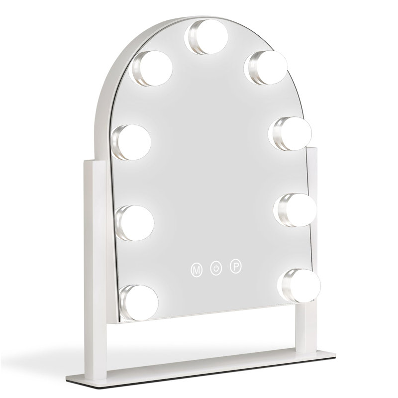 Vanity Mirror With Lights, 14''X12'' Arched Makeup Mirror With 3 Color Modes And 9 Dimmable Bulbs, Desk Vanity Mirror With Memory, (White)