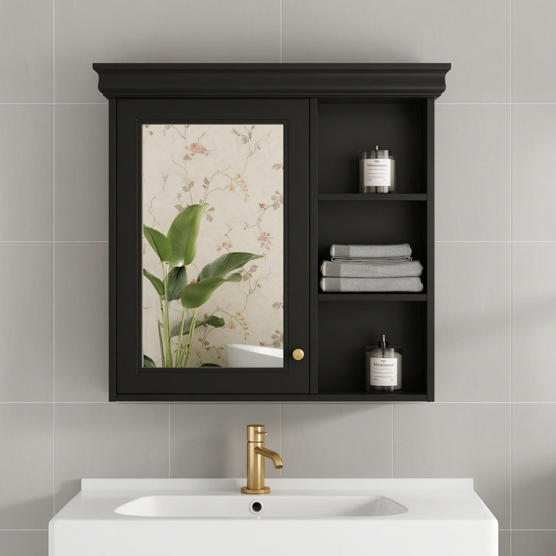 Armoire à miroir murale avec rangement, Black