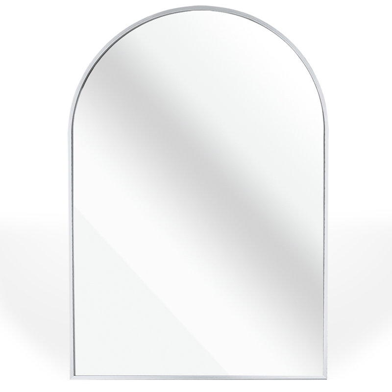 20x30 Inch Silver Metal Framed Arched Bathrrom Mirror for Wall.