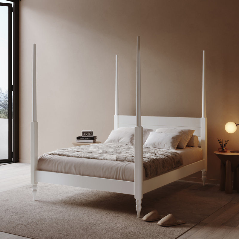 Thorndale Solid Wood Bed, European Kingsize (160 x 200 cm), White