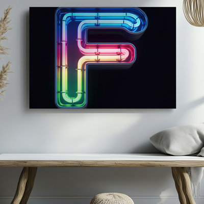 Reproduction d'art sur toile «A Vibrant Illuminated», lettre F fabriquée à partir de tubes néon