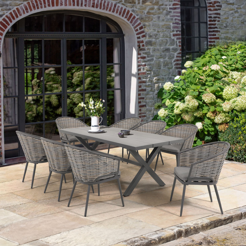 Allina 8 - Person Patio Dining Set with Rectangular Table , Cushions Included