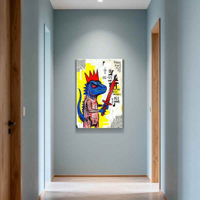 Animaux, dragon bleu avec couronne et épée, H 48 po x l 32 po
