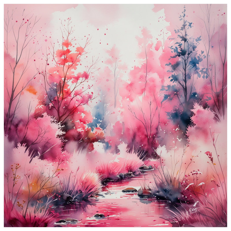 Couvertures aquarelle forêt rose, L 50 po x H 60 po