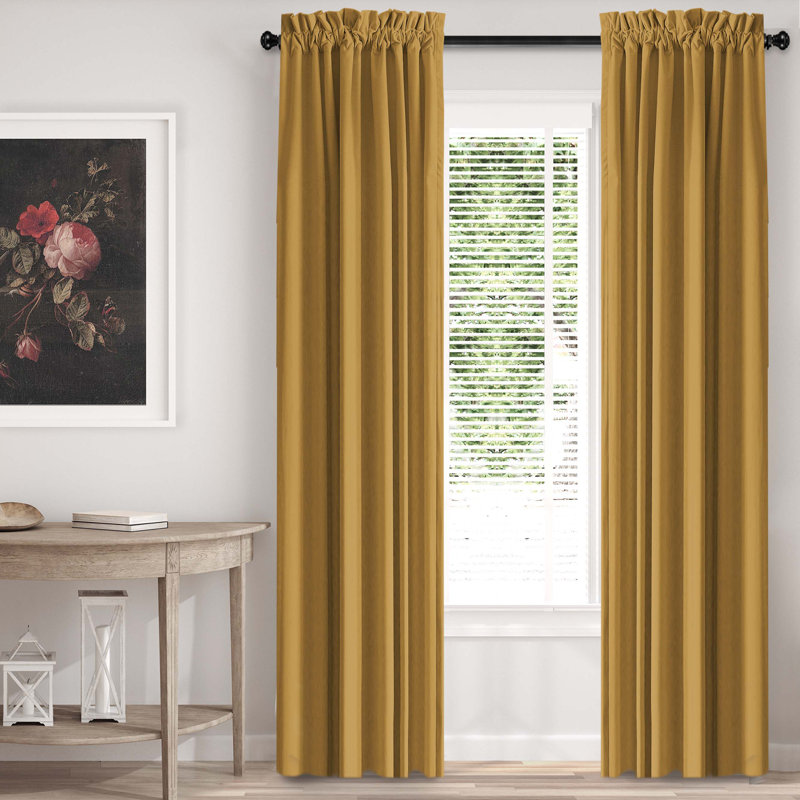 Velvet Room Darkening Curtain Pair, Yellow, 50" x 96" 