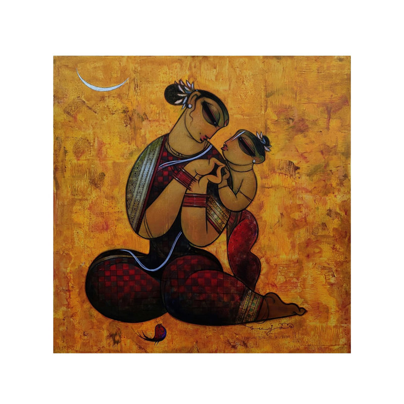 Bal Krishna avec Yashoda Maa | Acrylique sur toile | Par Ramesh Gujar