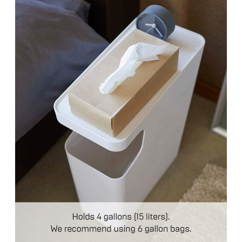 White Plastic Side Table with Built-in Trash Can