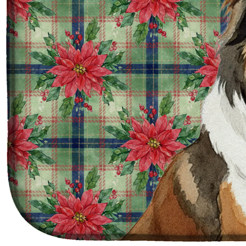 Tapis de séchage Sable Collie Christmas PoinsettIas, Sable