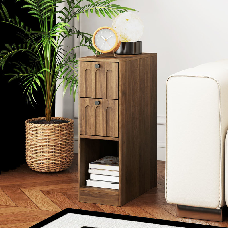 Narrow End Table With Arched Drawer, Small Side End Table For Small Spaces