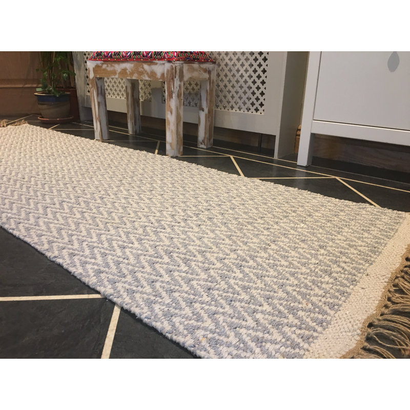 Eesa Chevron Cotton Hand Woven Area Rug, Runner 70 x 200cm