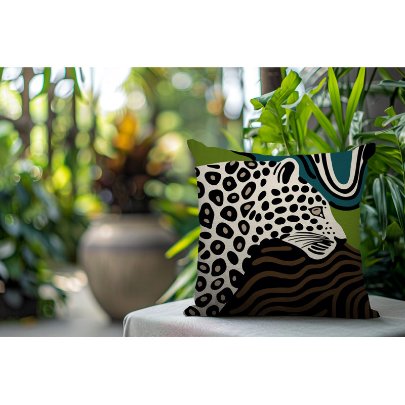 Oreiller carré réversible intérieur / extérieur Shiel Leopard, Carré 16 po, Émeraude