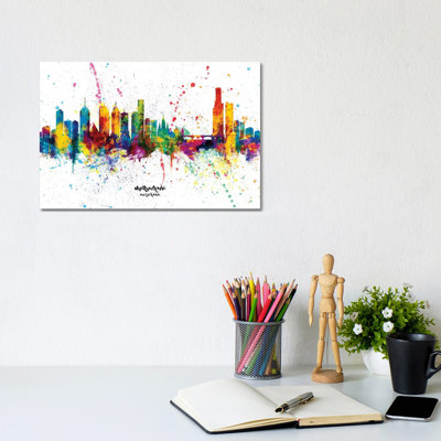 Melbourne Australia Skyline Splash by Michael Tompsett - Wrapped Canvas Print