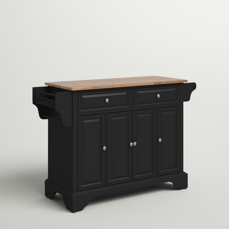 Bert Solid Wood Top Kitchen Island, Black