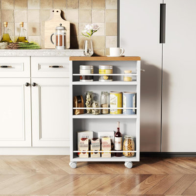 4 Tier Rolling Cart With Wheels Slim Storage Cart Wooden Snack Cart With Narrow Shelf Laundry Room And Bathroom Organizer