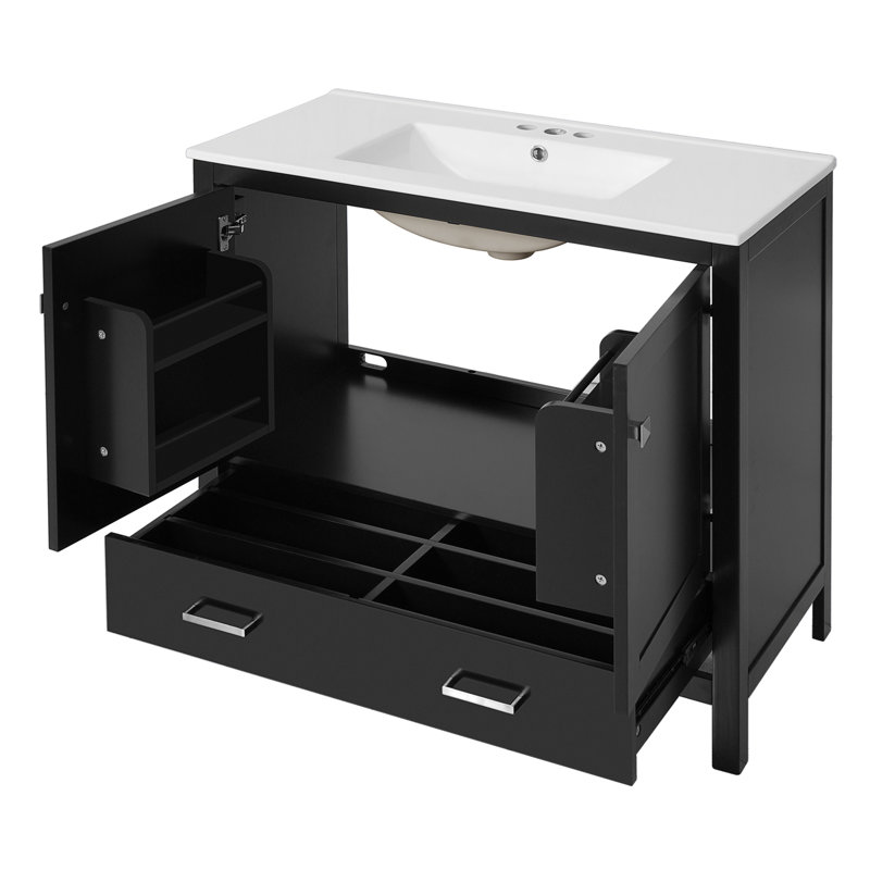 Meuble-lavabo 72 po avec lavabo en céramique, Noir