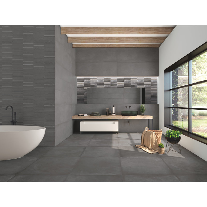 16" x 48" Ceramic Patterned Tile, Carbon
