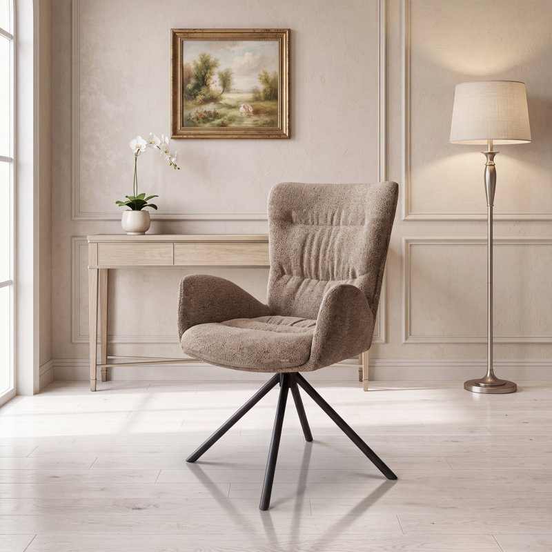 Upholstered Swivel Accent Chair with Tufted Seat, Brown