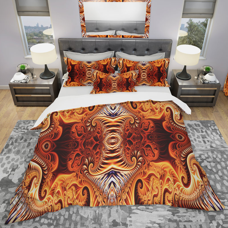 Réflexion dorée et argentée - ensemble de housse de couette abstrait - polyester microfibre, Twin Duvet Cover + 2 Shams