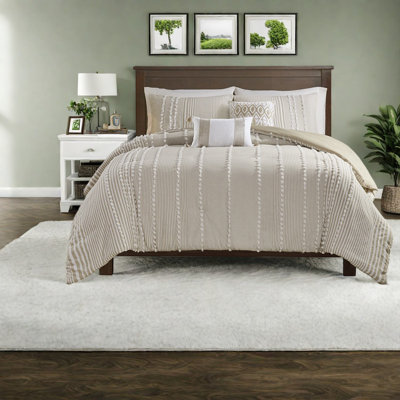 Ensemble de literie en coton 3 pièces pour très grand lit, teint en fil avec un motif de chenille touffeté pour un style campagnard