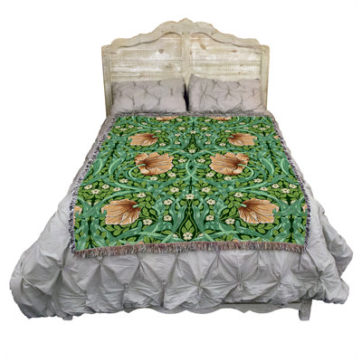 Pure Country Weavers William Morris Pimpernel Raspberry Blanket XL - Arts & Crafts - Gift Tapestry Throw Woven from Cotton - Made in The USA (82x62)