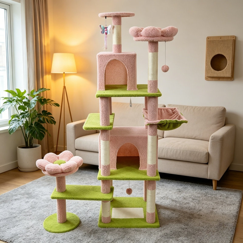 Arbre à chat 71 po avec condo et hamac 71 po, Rose