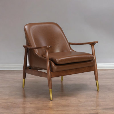 Fauteuil d'appoint Mid-Century moderne en similicuir 29,18 po avec pieds en bois massif