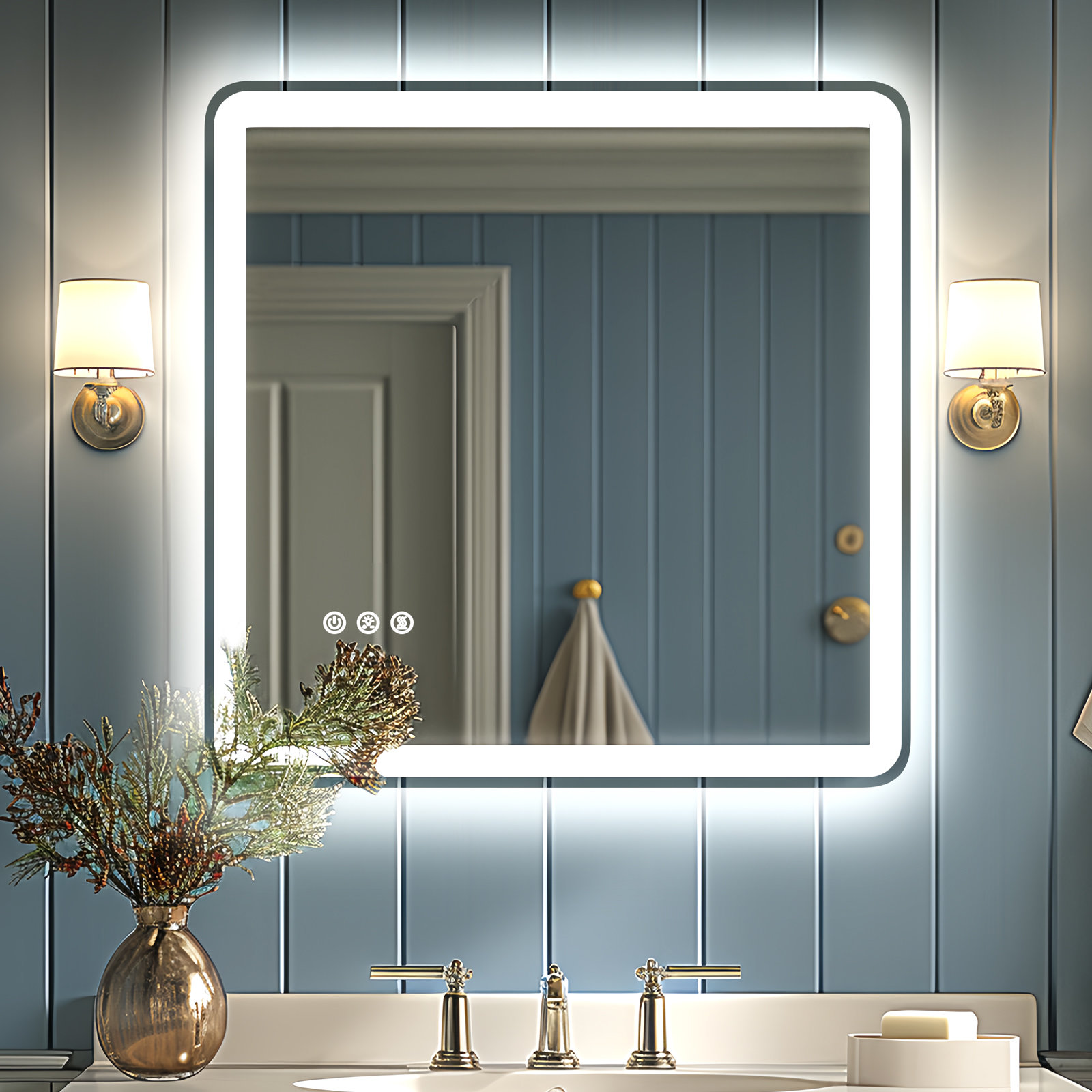 Wrought Studio™ Frameless Round LED Bathroom Mirror, Front and Back ...