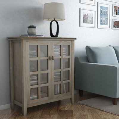 Artisan 38"W Solid Wood Transitional Medium Storage Cabinet with Glass Doors and Adjustable Shelves