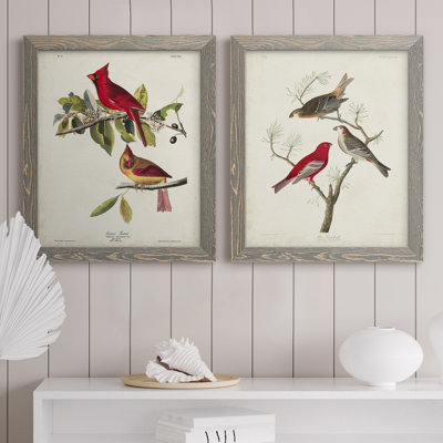Pl 158 Cardinal Grosbeak - Ensemble de 2 reproductions d'art sur toile